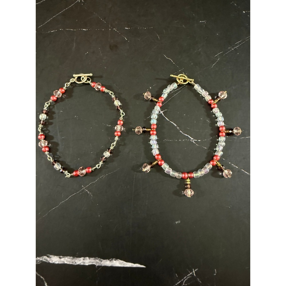 PAIR Hand Beaded Multi-Pink 7in Bracelets